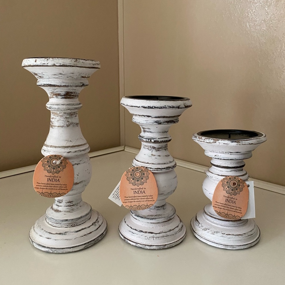 Rustic White Candle Holder Set